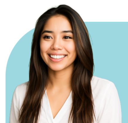 Person 3 A woman in a white top with long hair smiling brightly, with the text "Strategy, Execution, Alignment" overlaid.